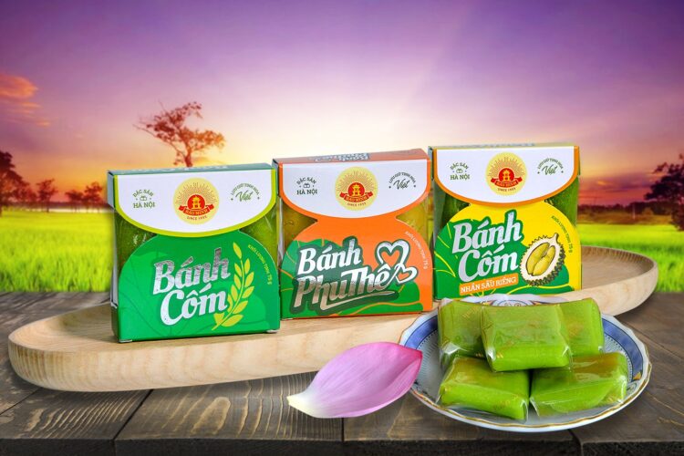 Bánh cốm với bao bì đẹp mắt thích hợp để biếu tặng